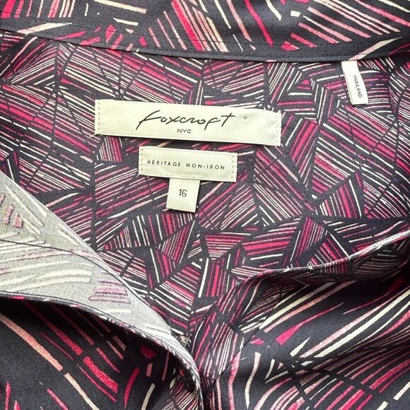 Foxcroft Heritage Non-Iron Purple Long Sleeve Button Down Blouse Sz 16 - Picture 3 of 3